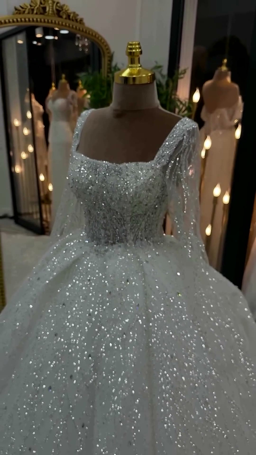 NIL 321 Ivory Ball Gown Crystal Beaded Glitter Tulle Wedding Dress - Image 5