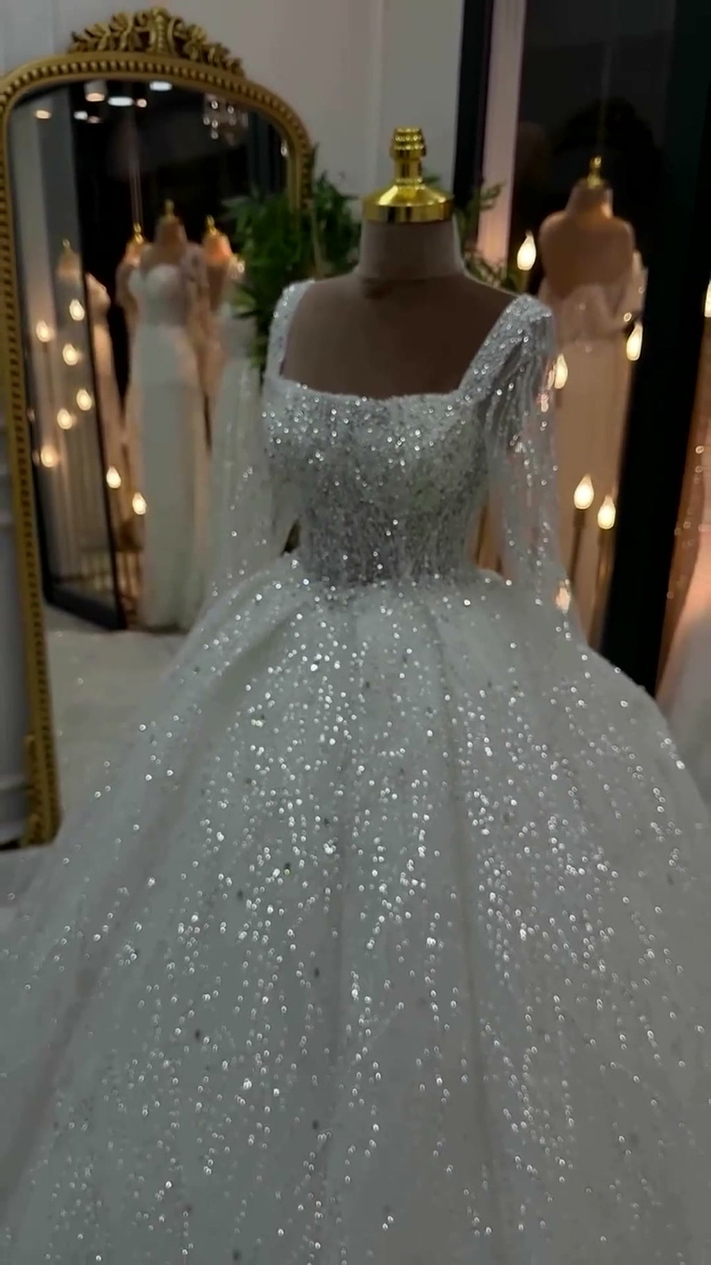 NIL 321 Ivory Ball Gown Crystal Beaded Glitter Tulle Wedding Dress - Image 6