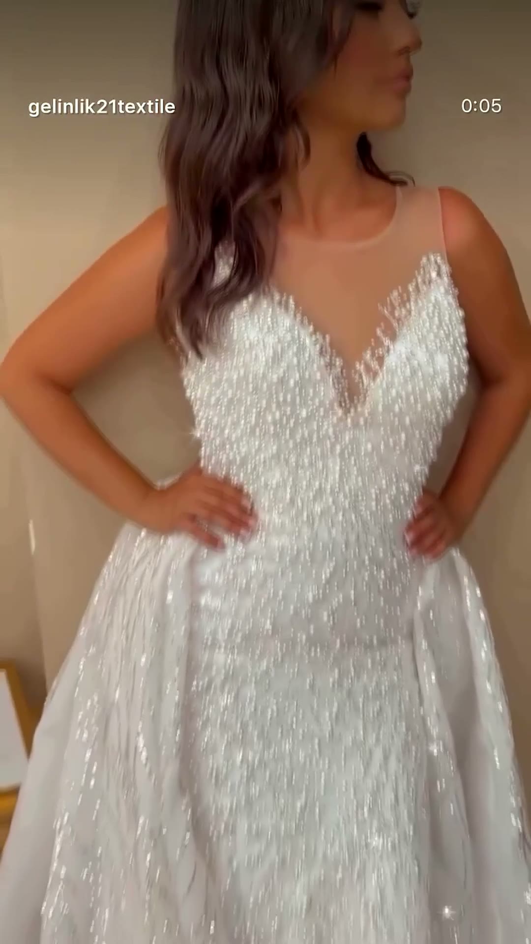 NIL 322 Ivory A-Line Crystal Beaded Tulle Mesh Wedding Dress - Image 3