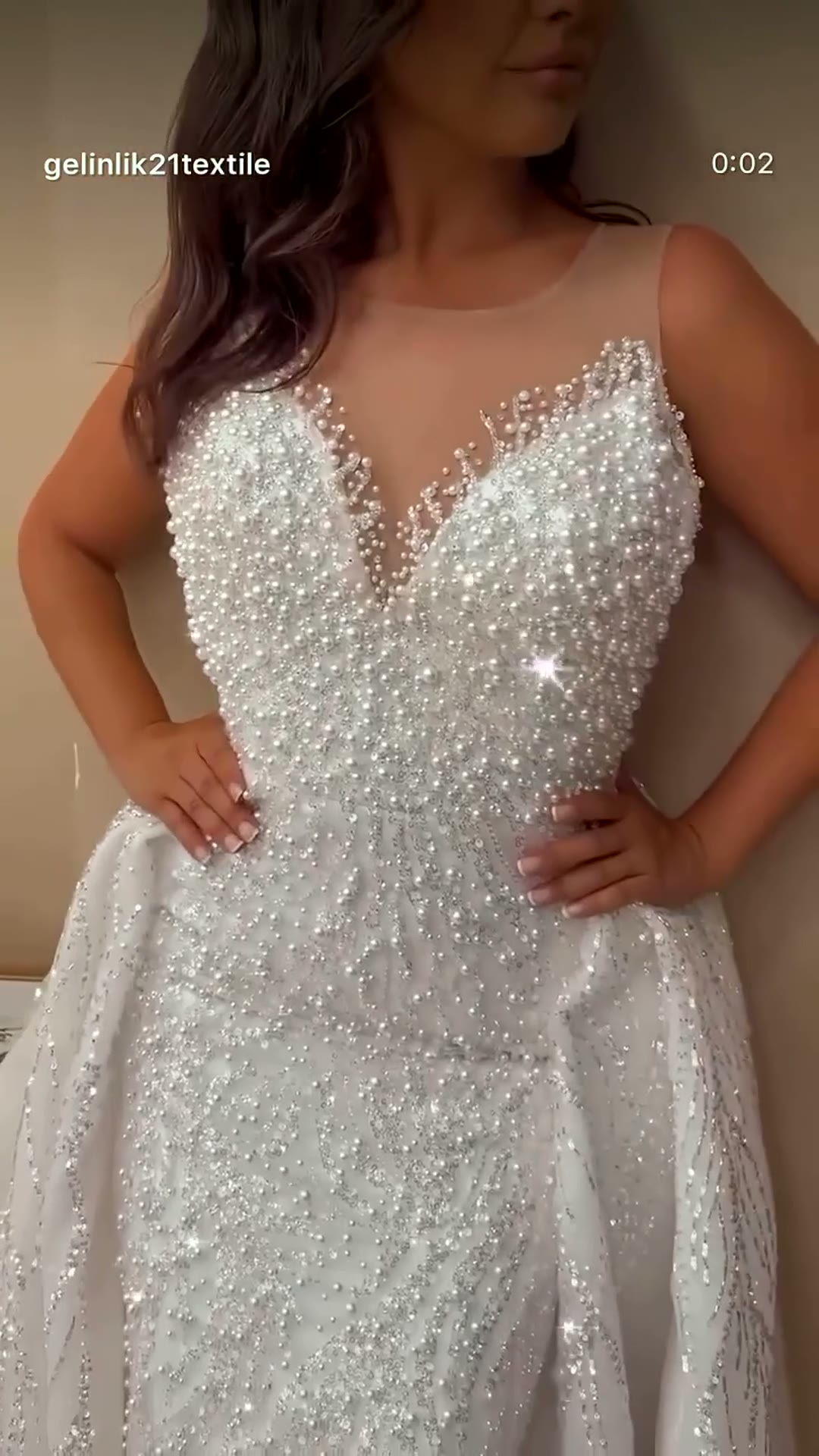 NIL 322 Ivory A-Line Crystal Beaded Tulle Mesh Wedding Dress - Image 5