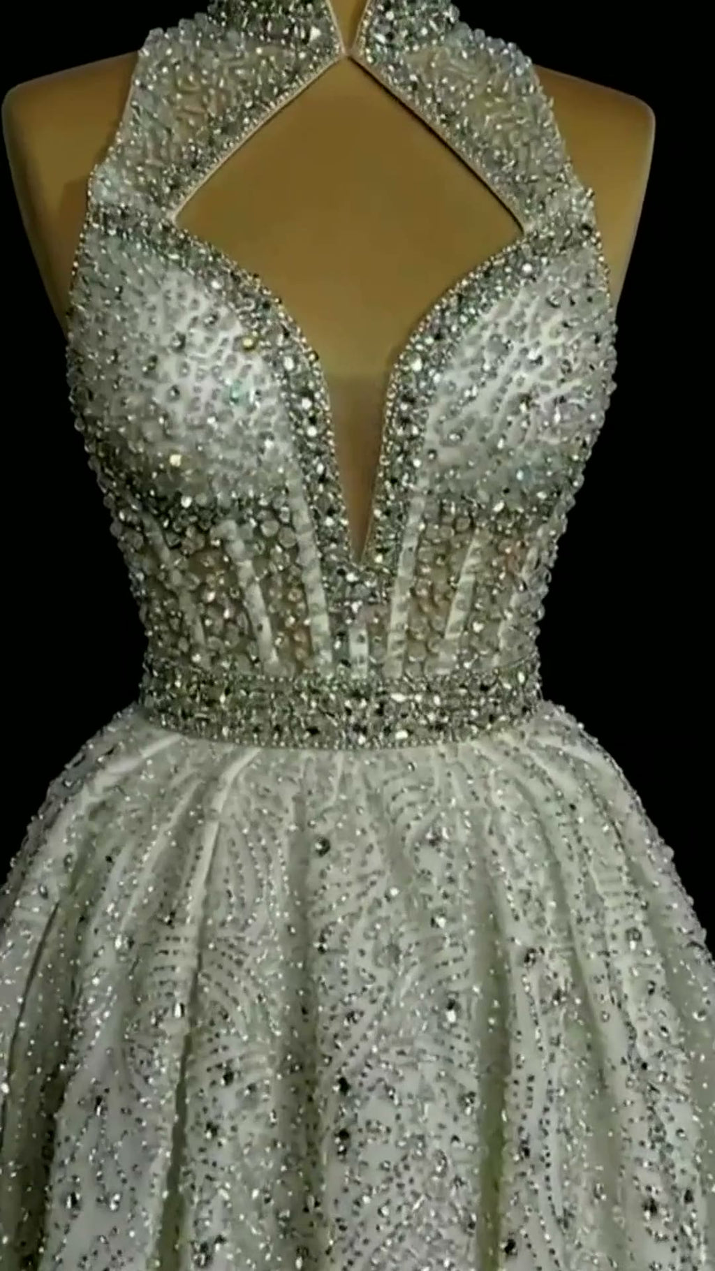 NIL 323 Ivory Ball Gown Crystal Beaded Glitter Tulle Wedding Dress - Image 1