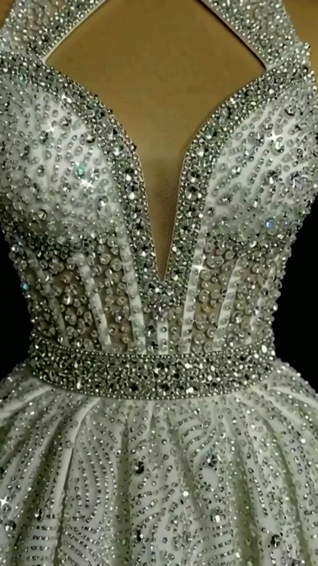 NIL 323 Ivory Ball Gown Crystal Beaded Glitter Tulle Wedding Dress - Image 2