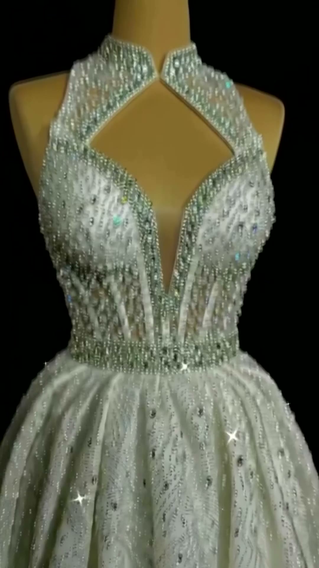 NIL 323 Ivory Ball Gown Crystal Beaded Glitter Tulle Wedding Dress - Image 3