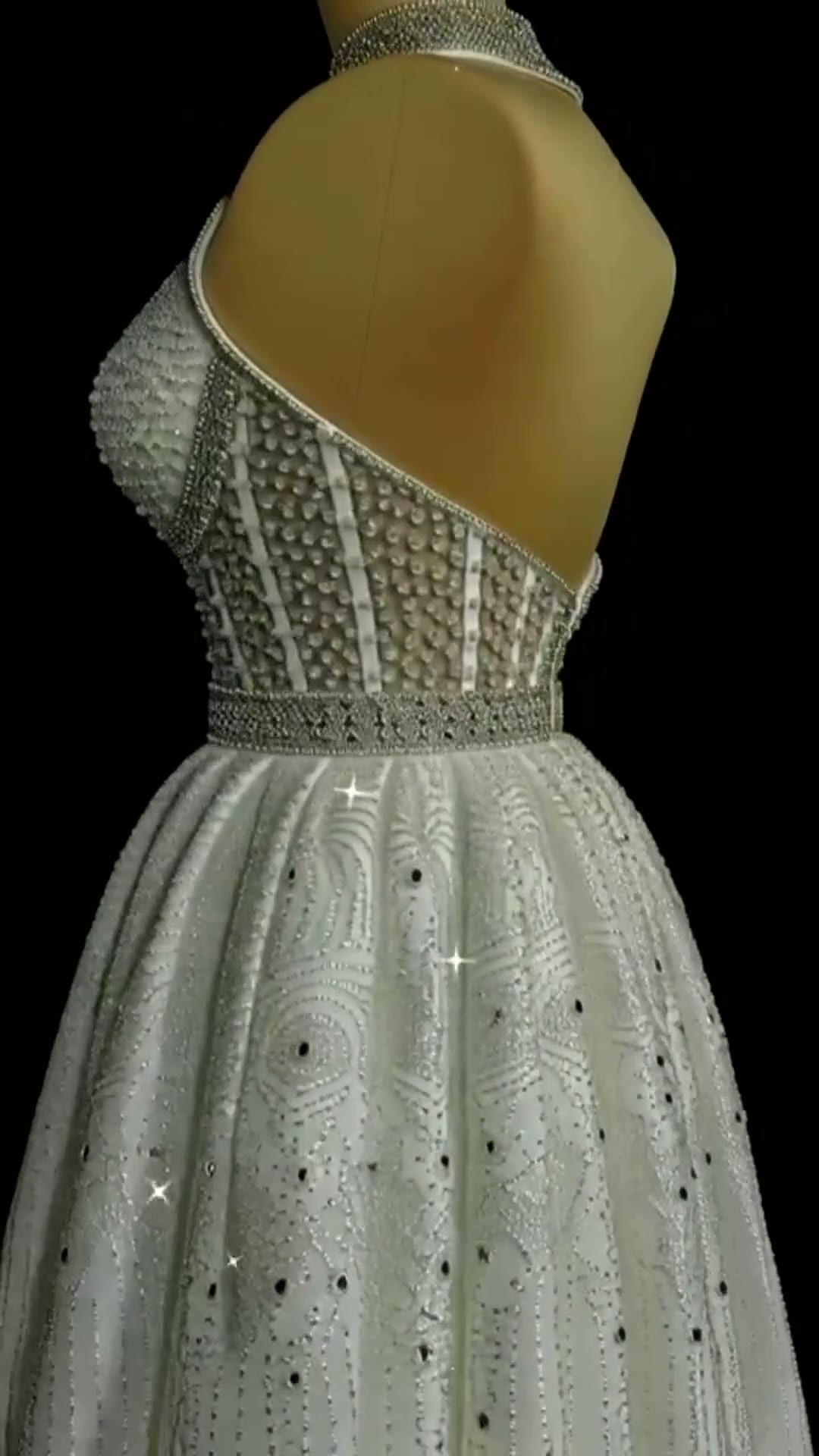 NIL 323 Ivory Ball Gown Crystal Beaded Glitter Tulle Wedding Dress - Image 6