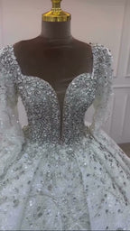 NIL 324 Silver Ball Gown Crystal Beaded Tulle Wedding Dress - Image 3