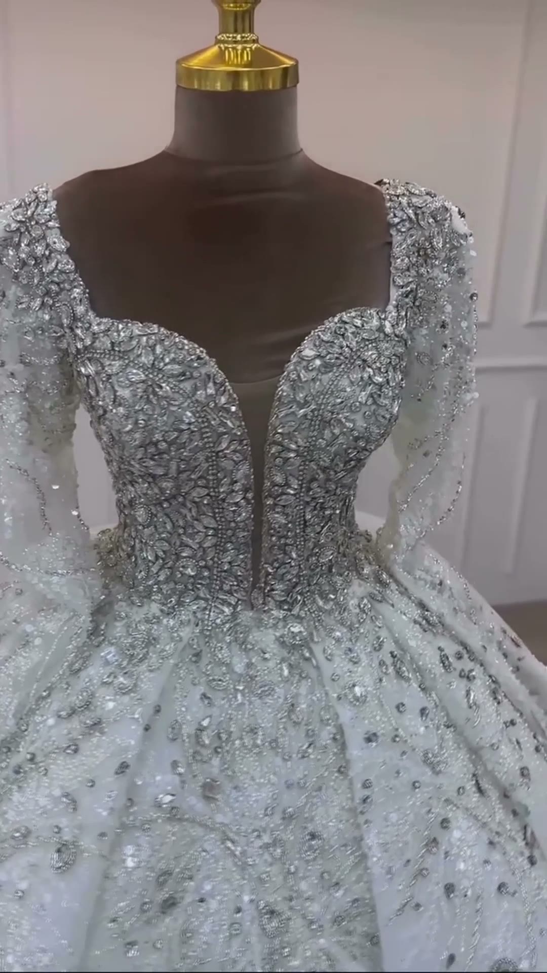 NIL 324 Silver Ball Gown Crystal Beaded Tulle Wedding Dress - Image 3