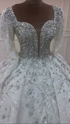 NIL 324 Silver Ball Gown Crystal Beaded Tulle Wedding Dress - Image 5