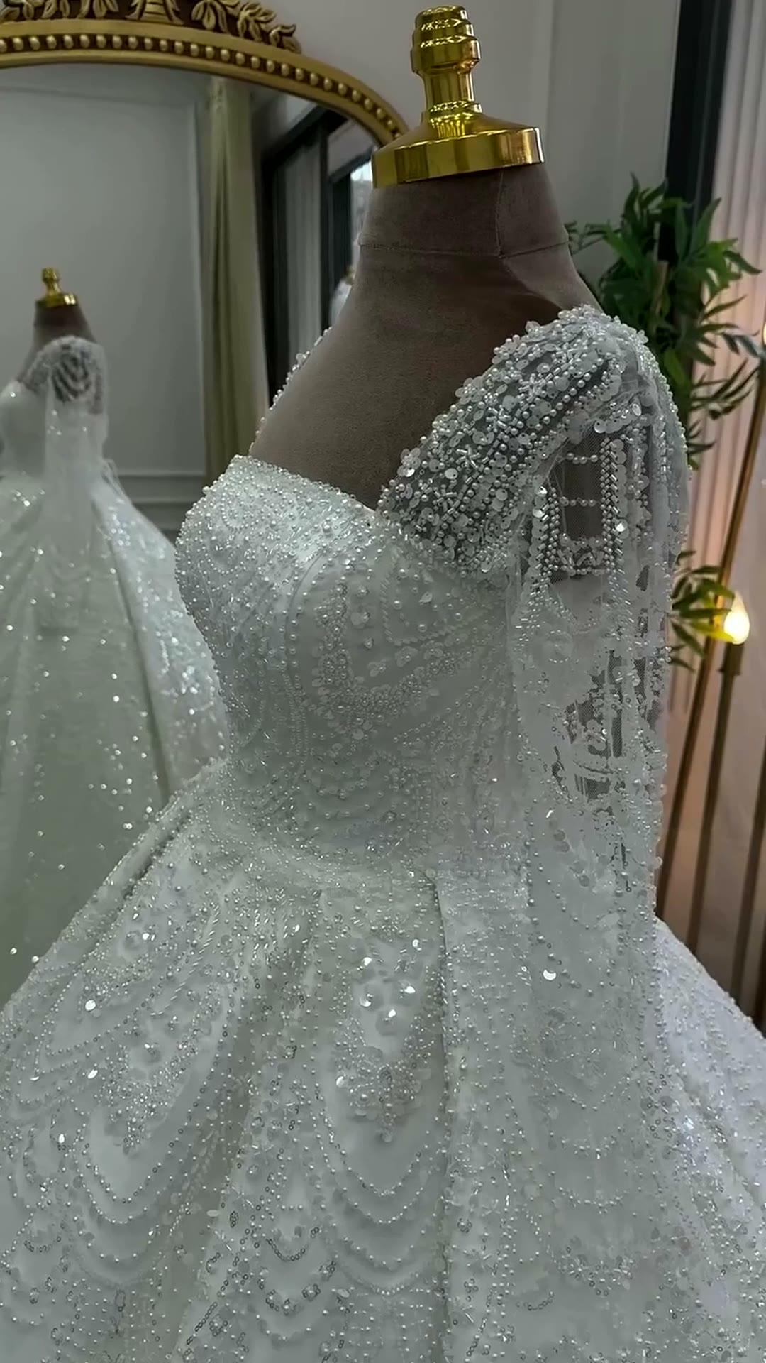 NIL 325 Ivory Ball Gown Crystal Beaded Glitter Tulle Wedding Dress - Image 1