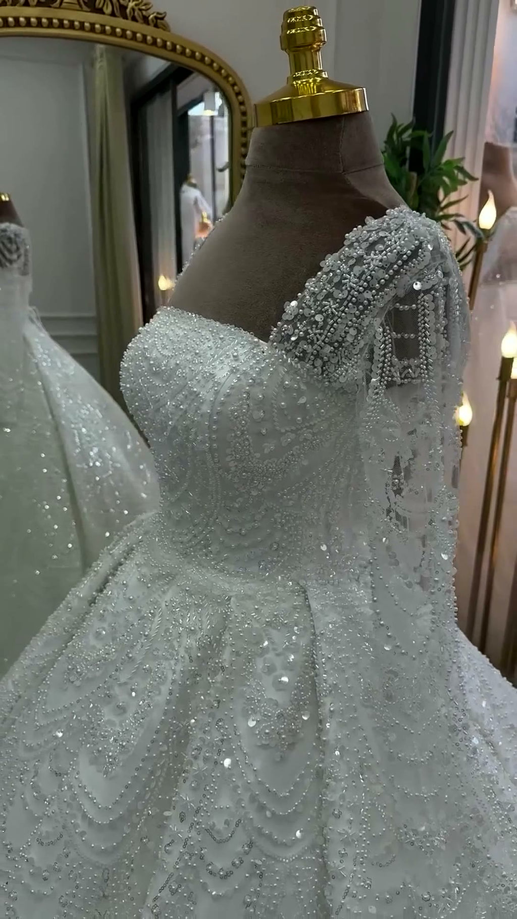 NIL 325 Ivory Ball Gown Crystal Beaded Glitter Tulle Wedding Dress - Image 2