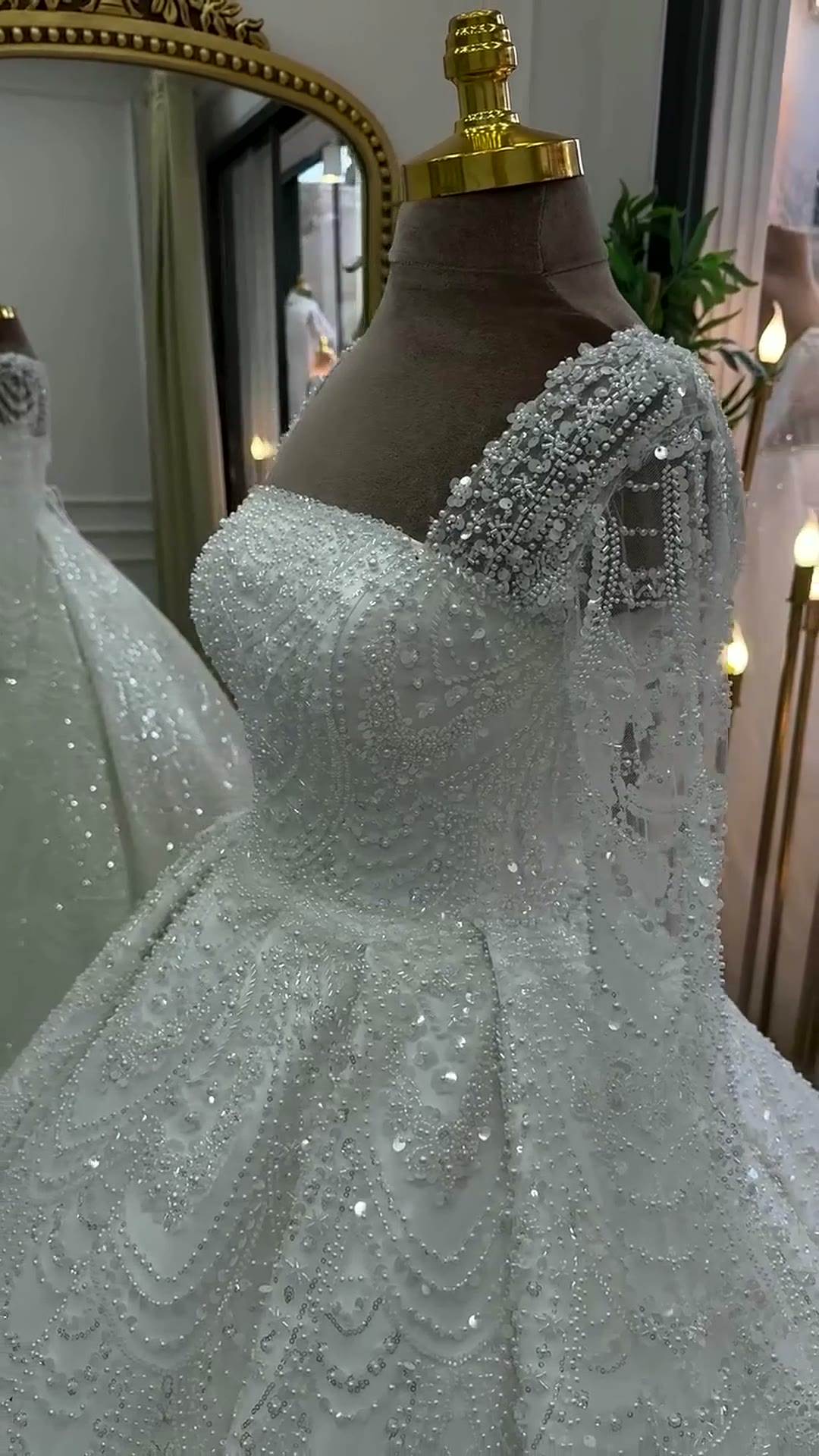 NIL 325 Ivory Ball Gown Crystal Beaded Glitter Tulle Wedding Dress - Image 2