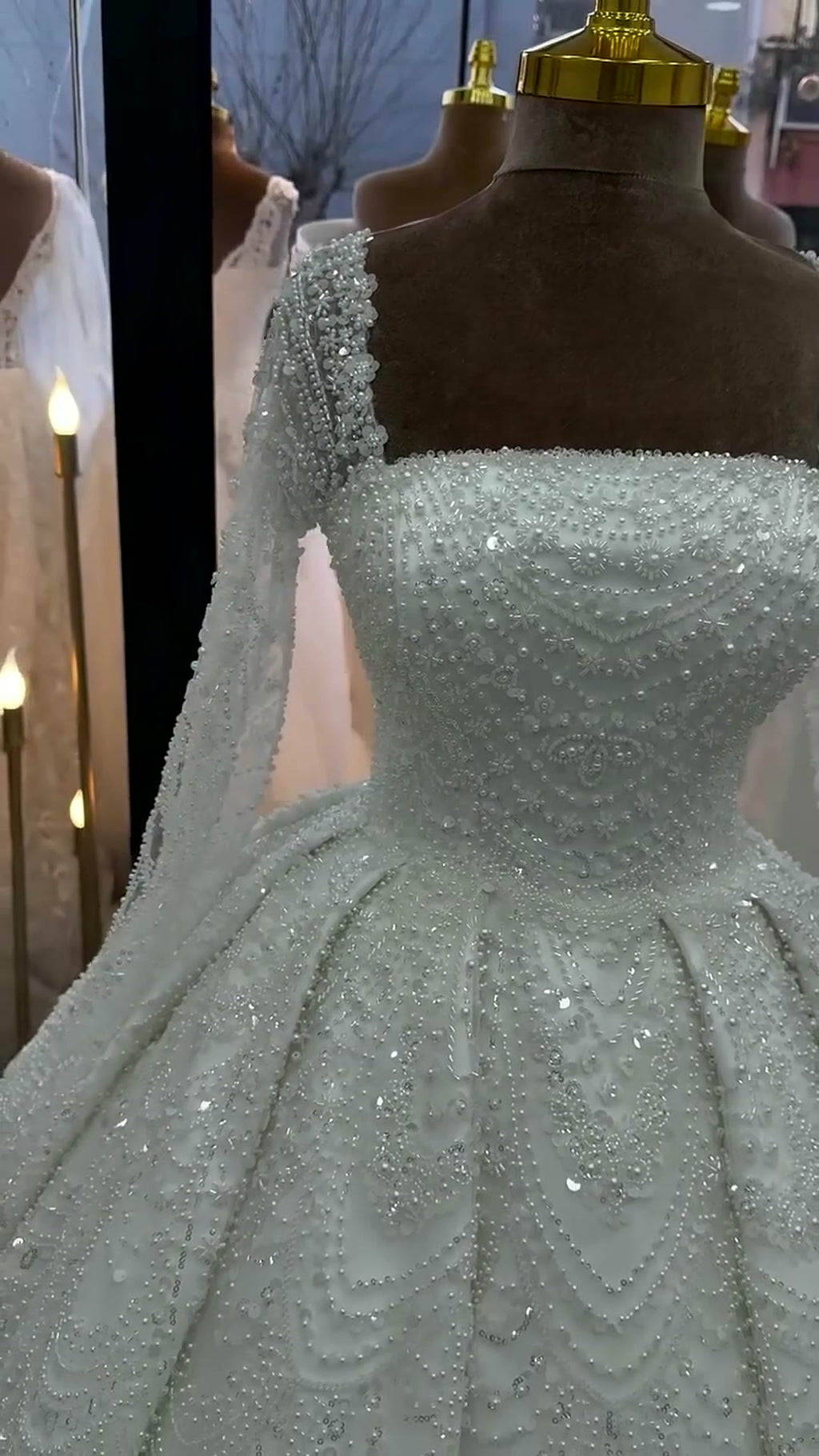 NIL 325 Ivory Ball Gown Crystal Beaded Glitter Tulle Wedding Dress - Image 5