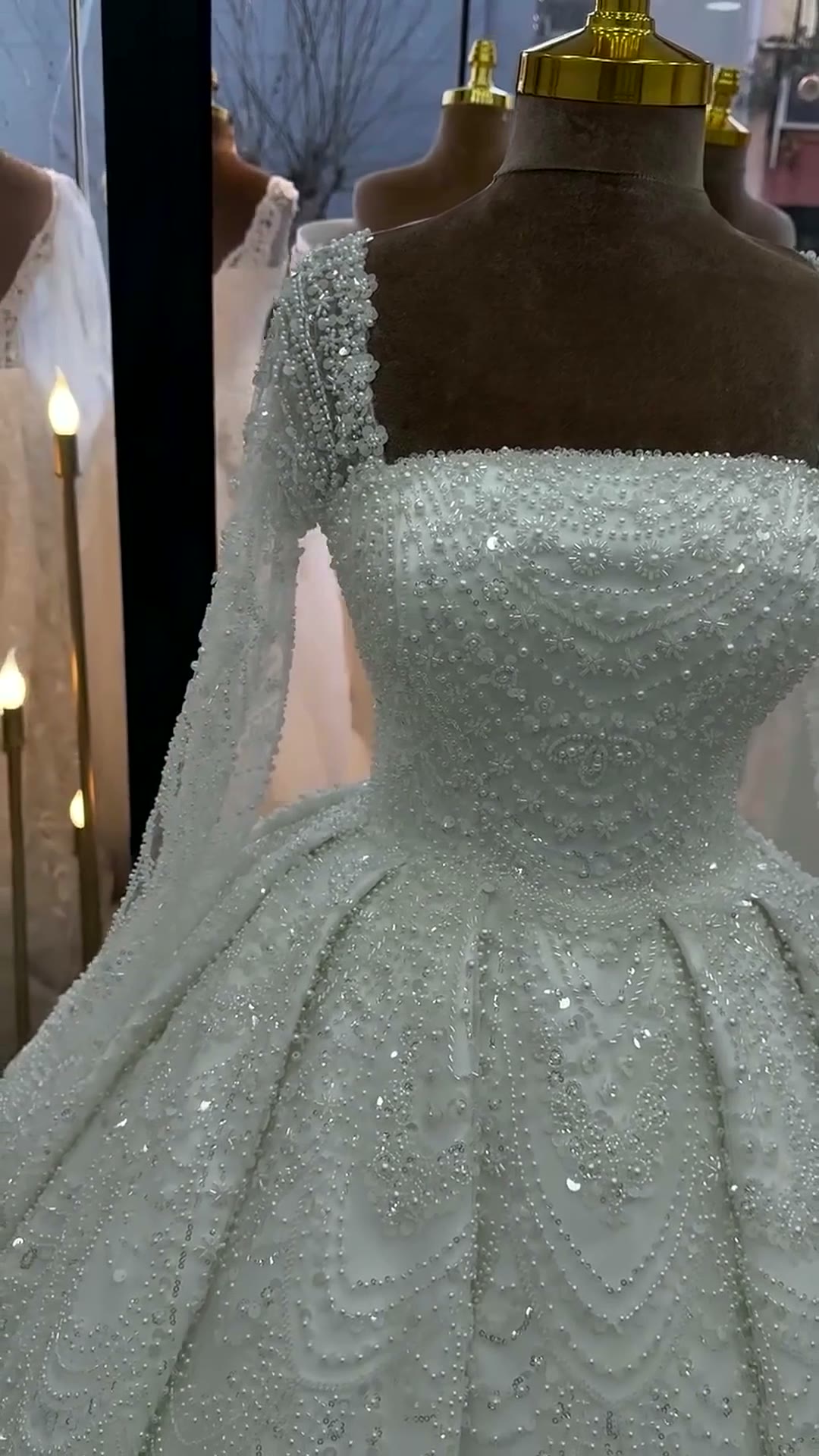 NIL 325 Ivory Ball Gown Crystal Beaded Glitter Tulle Wedding Dress - Image 5
