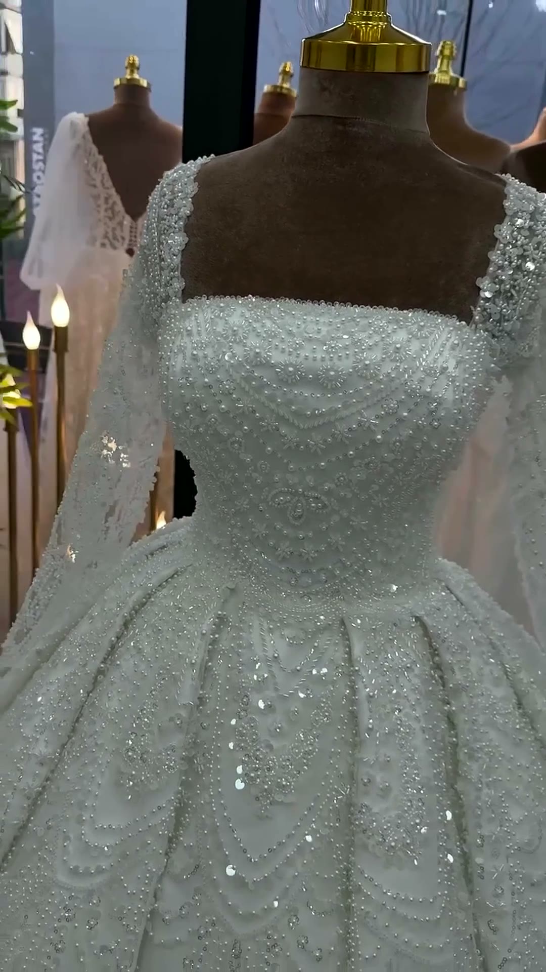 NIL 325 Ivory Ball Gown Crystal Beaded Glitter Tulle Wedding Dress - Image 6