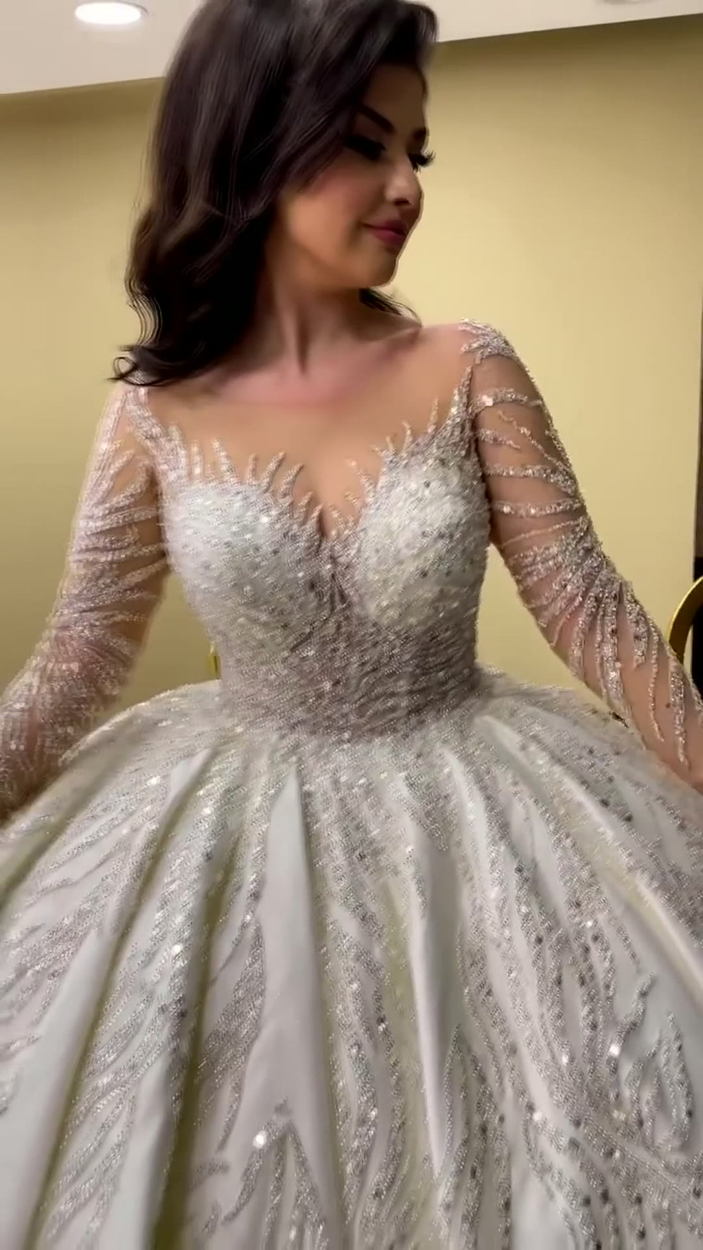 NIL 326 Ivory Ball Gown Crystal Beaded Tulle Wedding Dress - Image 2