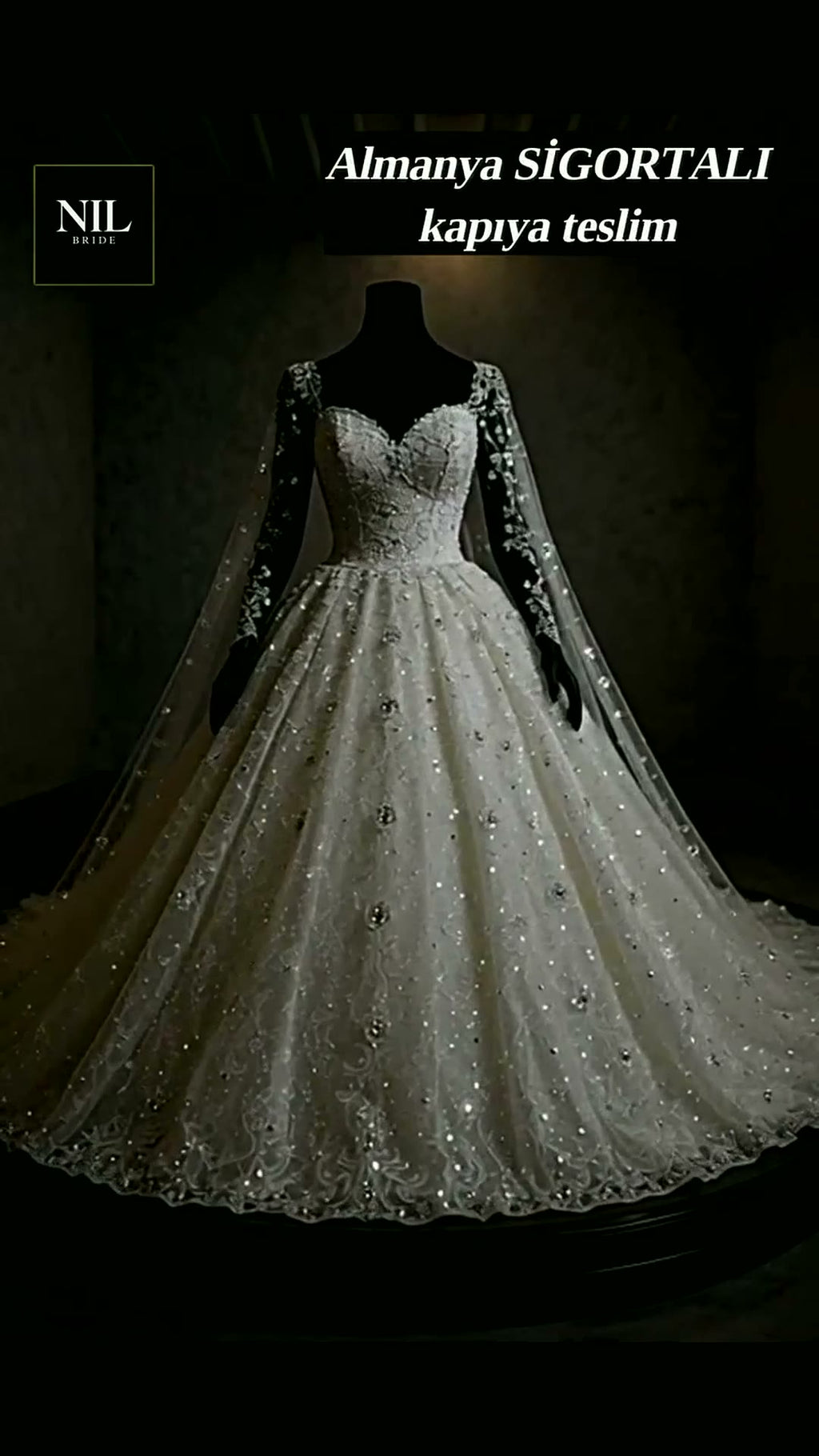 NIL 327 Ivory Ball Gown Crystal Beaded Lace Tulle Wedding Dress - Image 1