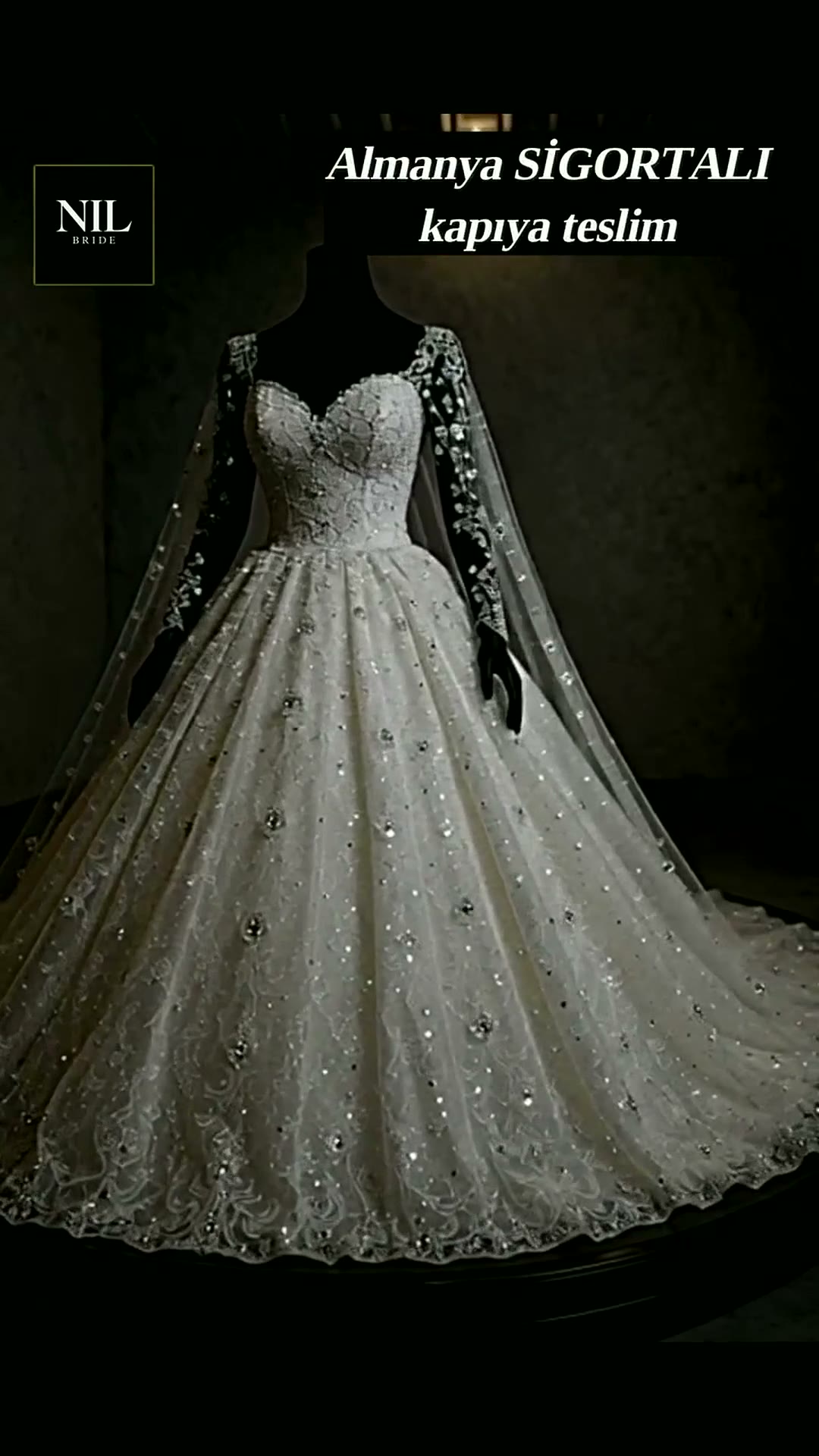 NIL 327 Ivory Ball Gown Crystal Beaded Lace Tulle Wedding Dress - Image 2