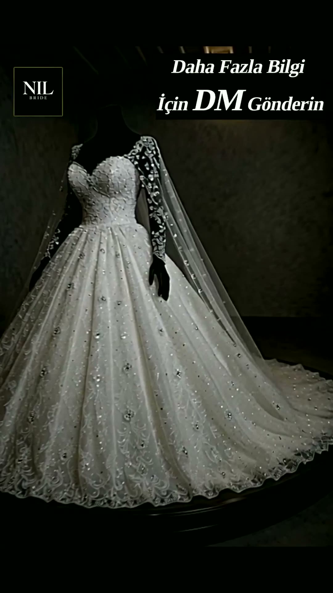 NIL 327 Ivory Ball Gown Crystal Beaded Lace Tulle Wedding Dress - Image 3