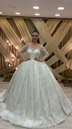 NIL 328 Ivory Ball Gown Lace Applique Tulle Wedding Dress - Image 3
