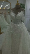 NIL 329 Ivory Ball Gown Crystal Beaded Glitter Tulle Wedding Dress - Image 1