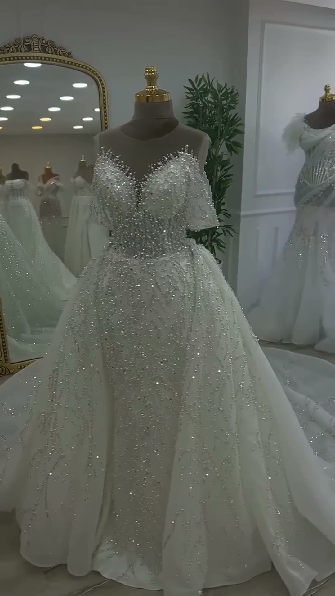 NIL 329 Ivory Ball Gown Crystal Beaded Glitter Tulle Wedding Dress - Image 3