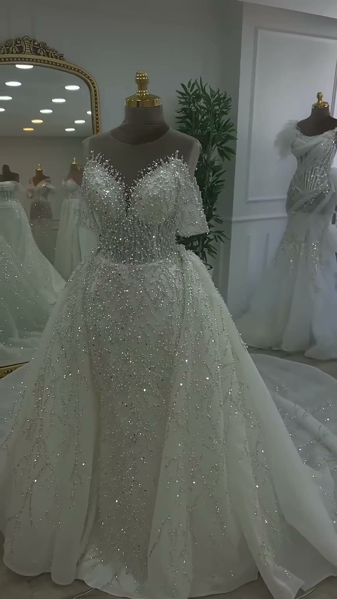 NIL 329 Ivory Ball Gown Crystal Beaded Glitter Tulle Wedding Dress - Image 5