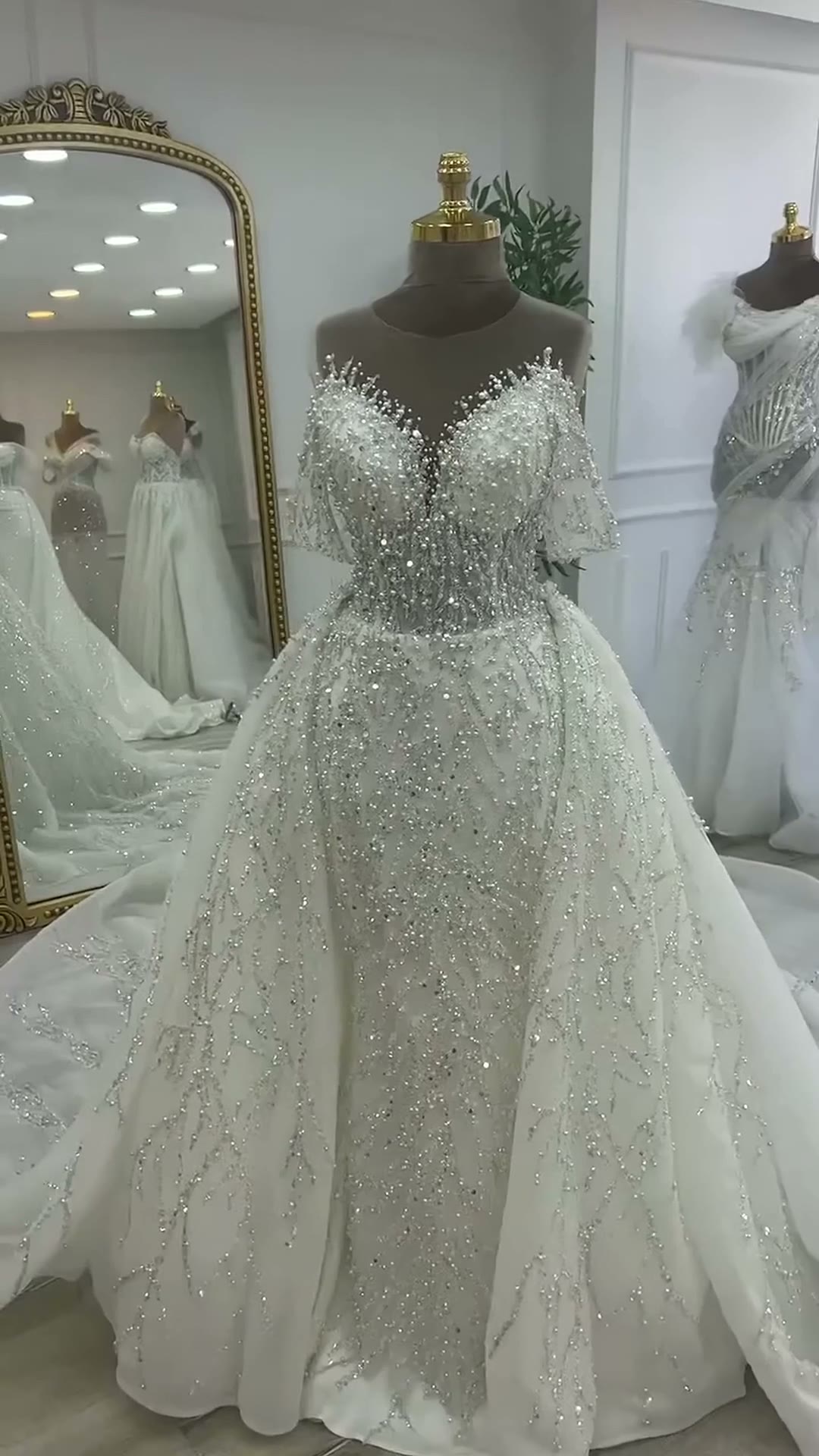 NIL 329 Ivory Ball Gown Crystal Beaded Glitter Tulle Wedding Dress - Image 6