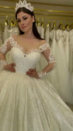 NIL 330 Ivory Ball Gown Floral Lace Tulle Wedding Dress - Image 4