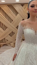 NIL 331 Ivory Ball Gown Pearl Beaded Lace Tulle Wedding Dress - Image 1