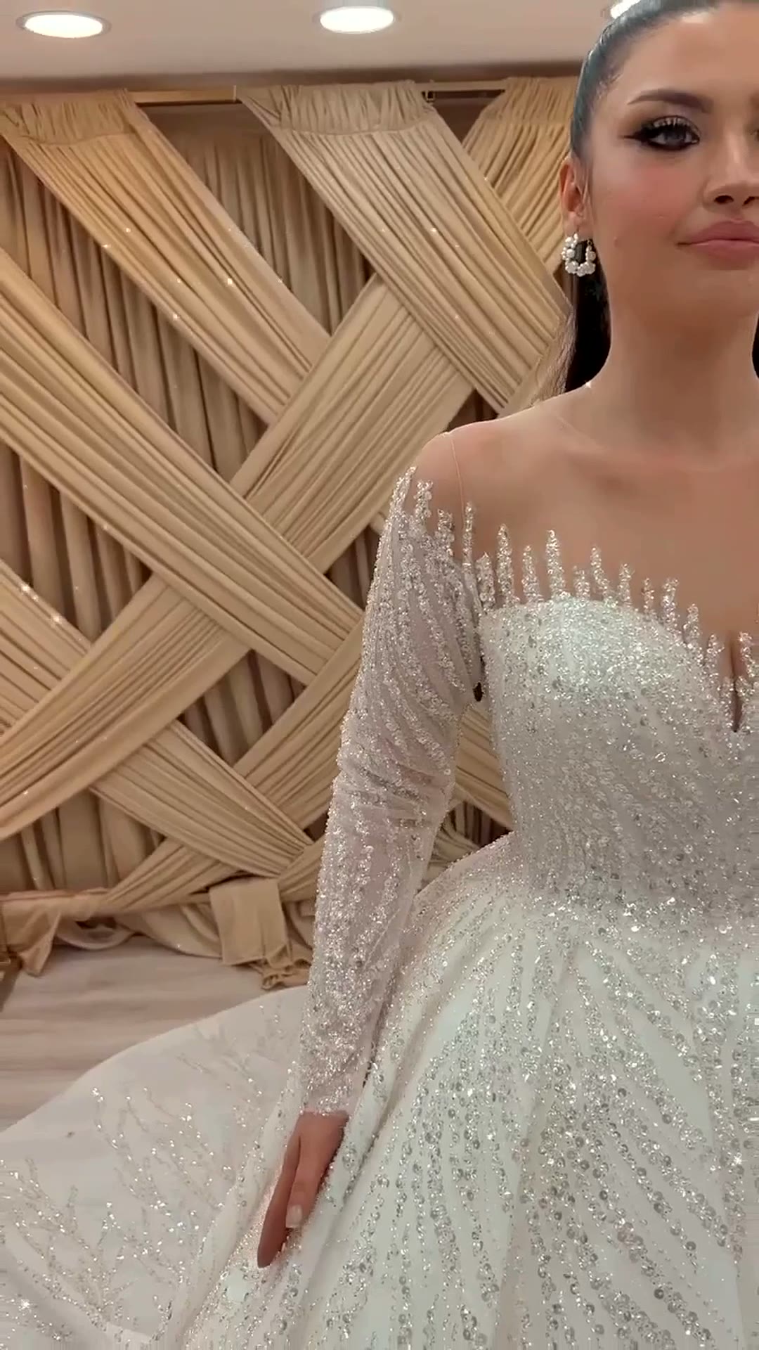 NIL 331 Ivory Ball Gown Pearl Beaded Lace Tulle Wedding Dress - Image 1