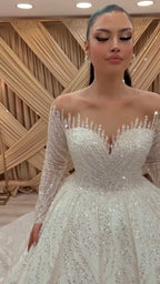 NIL 331 Ivory Ball Gown Pearl Beaded Lace Tulle Wedding Dress - Image 2