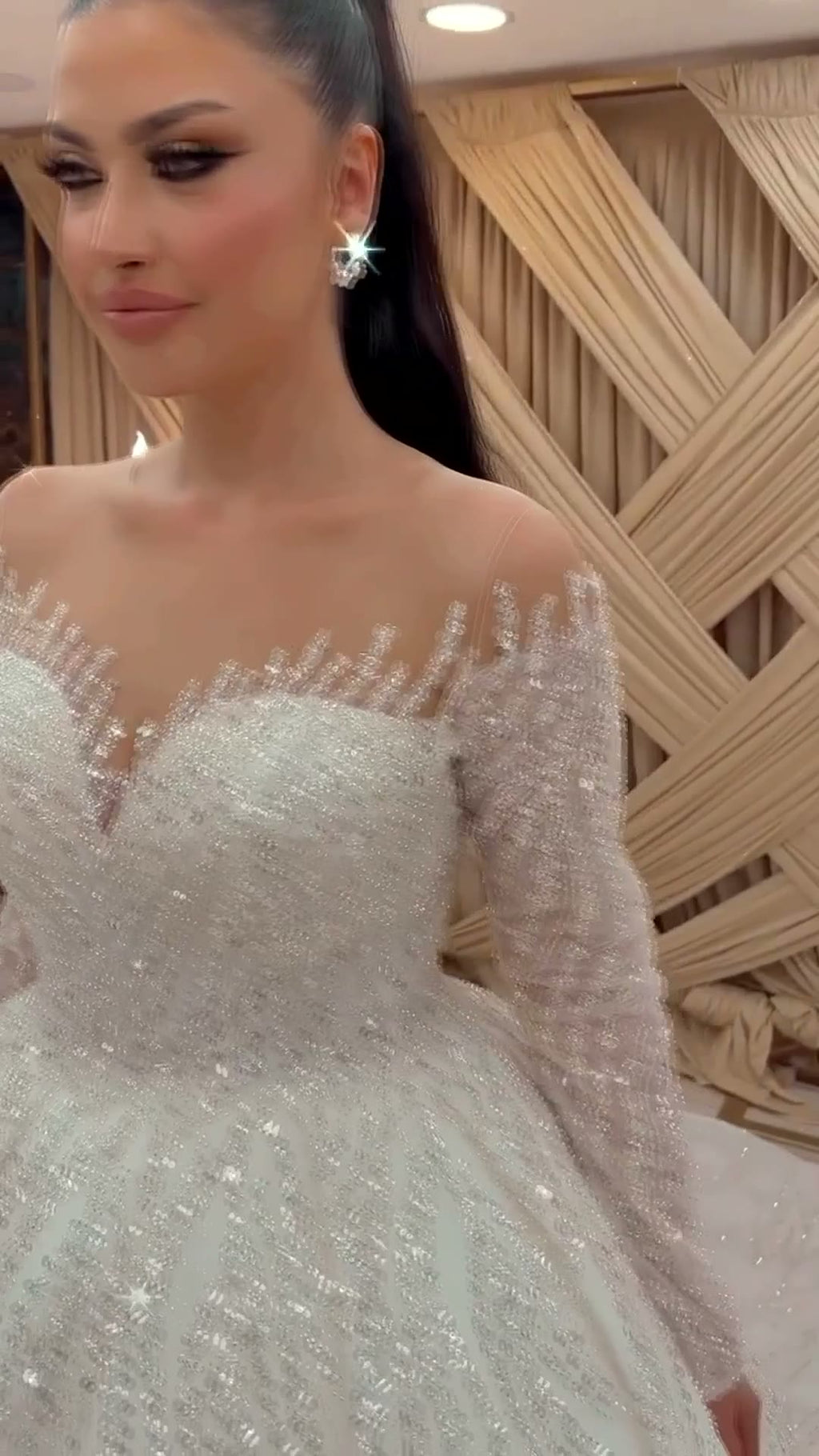 NIL 331 Ivory Ball Gown Pearl Beaded Lace Tulle Wedding Dress - Image 3