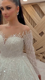 NIL 331 Ivory Ball Gown Pearl Beaded Lace Tulle Wedding Dress - Image 4