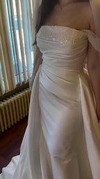 NIL 332 Ivory Sheath Draped Satin Wedding Dress - Image 2