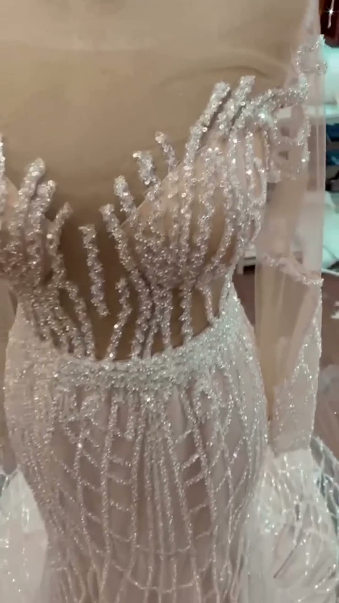 NIL 333 Ivory Ball Gown Pearl Beaded Tulle Mesh Wedding Dress - Image 1