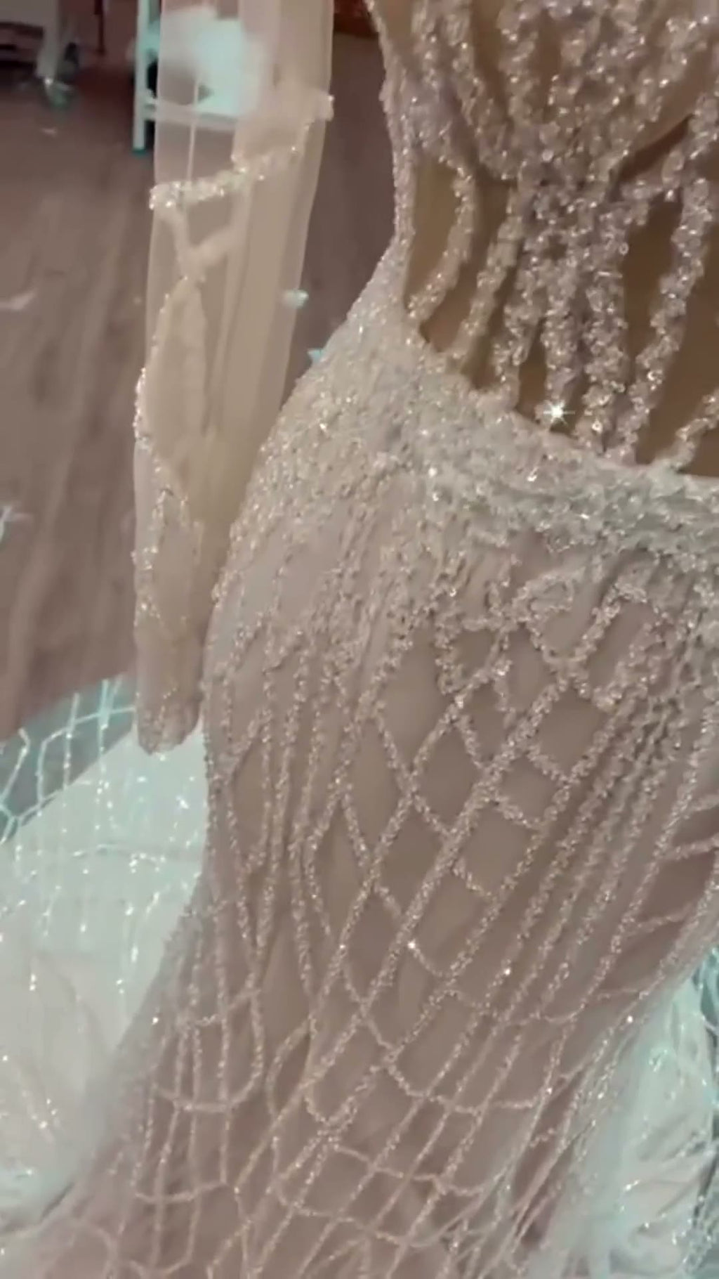 NIL 333 Ivory Ball Gown Pearl Beaded Tulle Mesh Wedding Dress - Image 3
