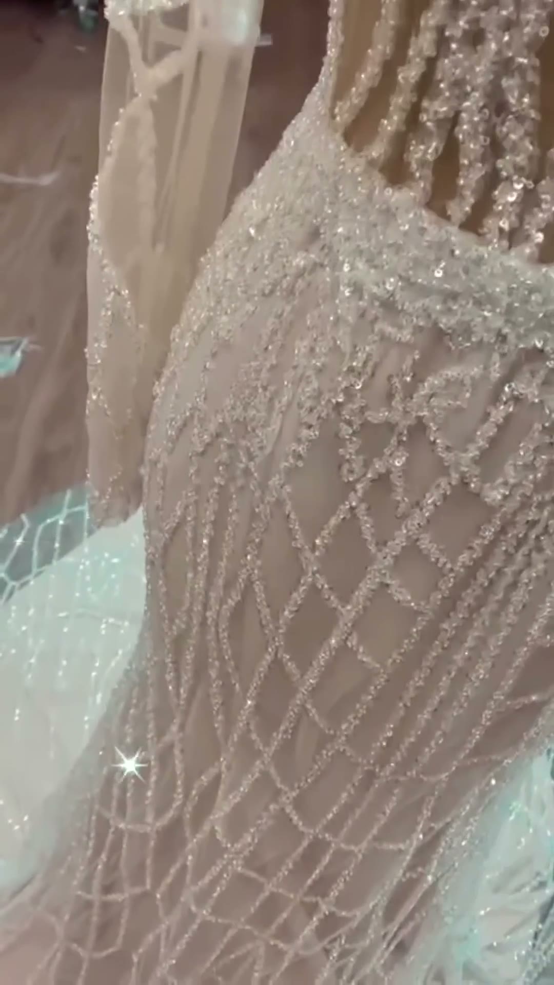 NIL 333 Ivory Ball Gown Pearl Beaded Tulle Mesh Wedding Dress - Image 4