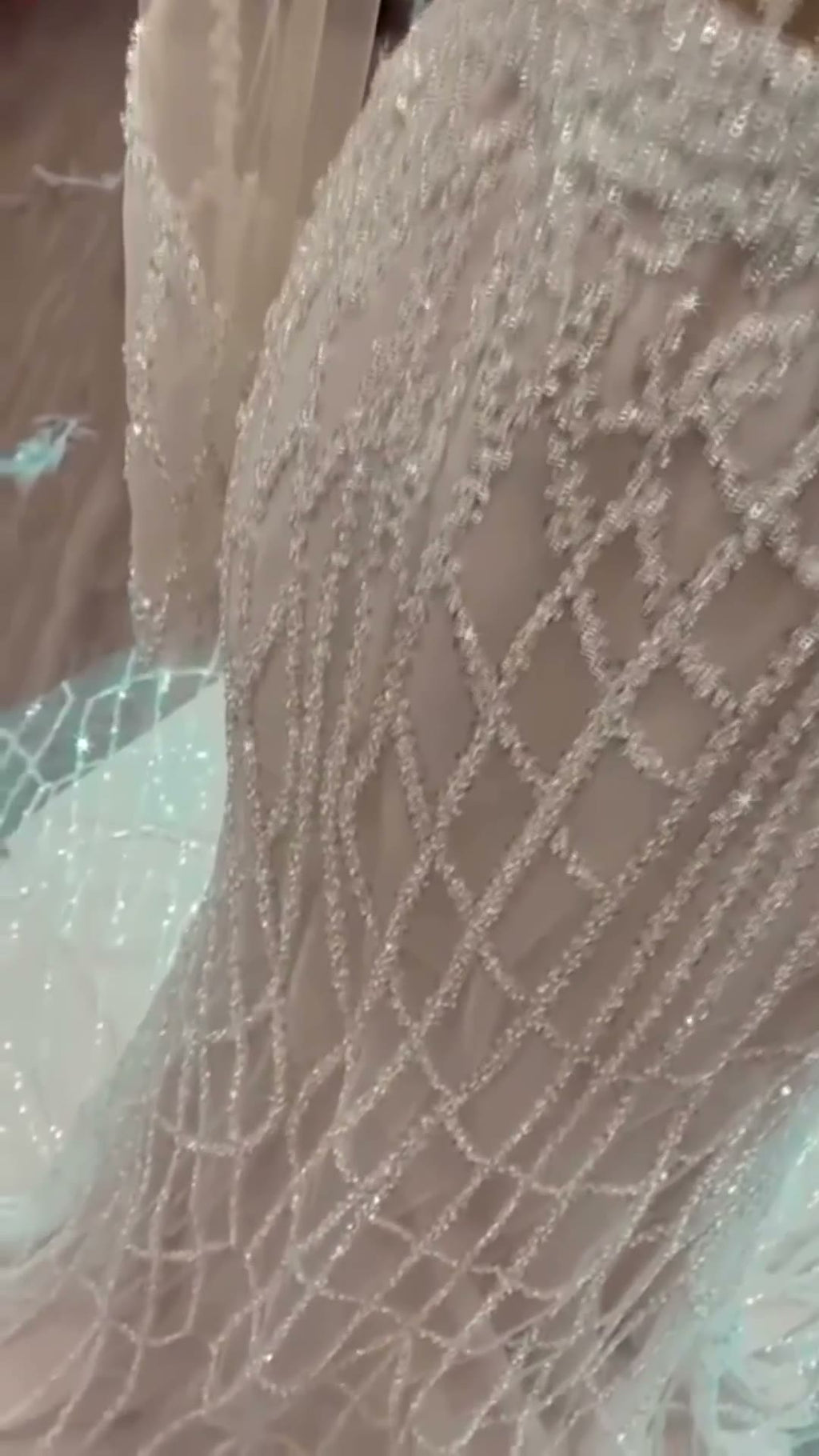 NIL 333 Ivory Ball Gown Pearl Beaded Tulle Mesh Wedding Dress - Image 5