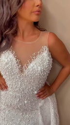 NIL 334 Ivory A-Line Crystal Beaded Tulle Mesh Wedding Dress - Image 2