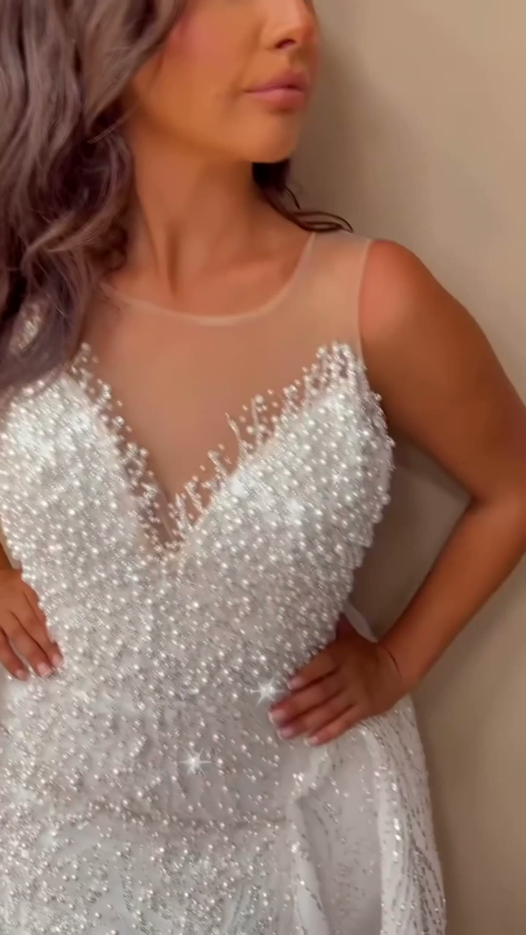 NIL 334 Ivory A-Line Crystal Beaded Tulle Mesh Wedding Dress - Image 2