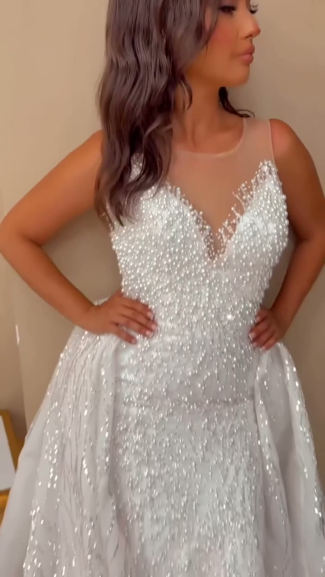 NIL 334 Ivory A-Line Crystal Beaded Tulle Mesh Wedding Dress - Image 3