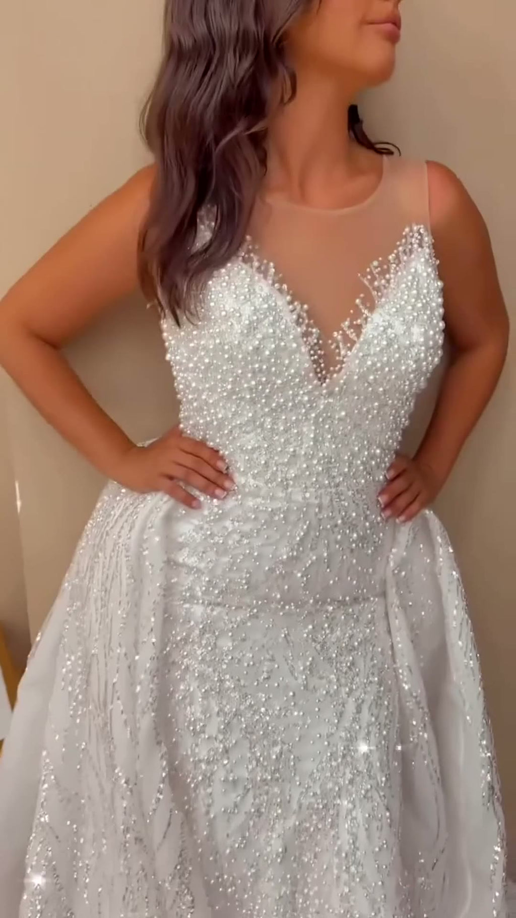 NIL 334 Ivory A-Line Crystal Beaded Tulle Mesh Wedding Dress - Image 4