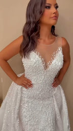NIL 334 Ivory A-Line Crystal Beaded Tulle Mesh Wedding Dress - Image 6
