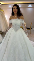 NIL 335 Ivory Ball Gown Floral Lace Tulle Wedding Dress - Image 1