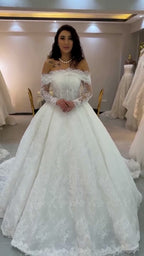 NIL 335 Ivory Ball Gown Floral Lace Tulle Wedding Dress - Image 6