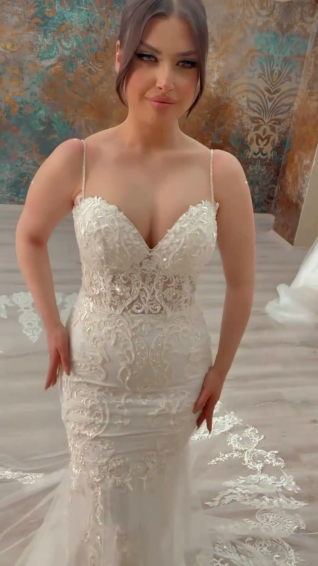 NIL 337 Ivory Mermaid Lace Applique Tulle Wedding Dress - Image 1
