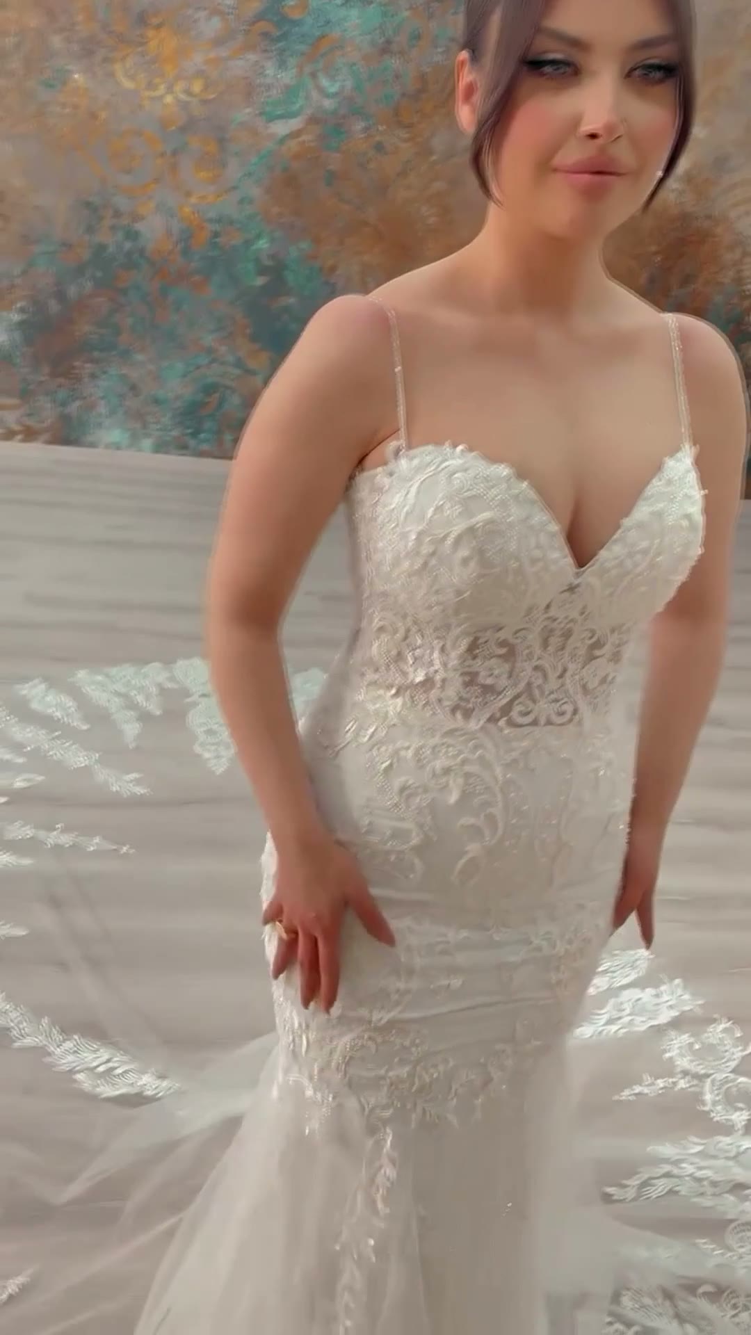 NIL 337 Ivory Mermaid Lace Applique Tulle Wedding Dress - Image 2