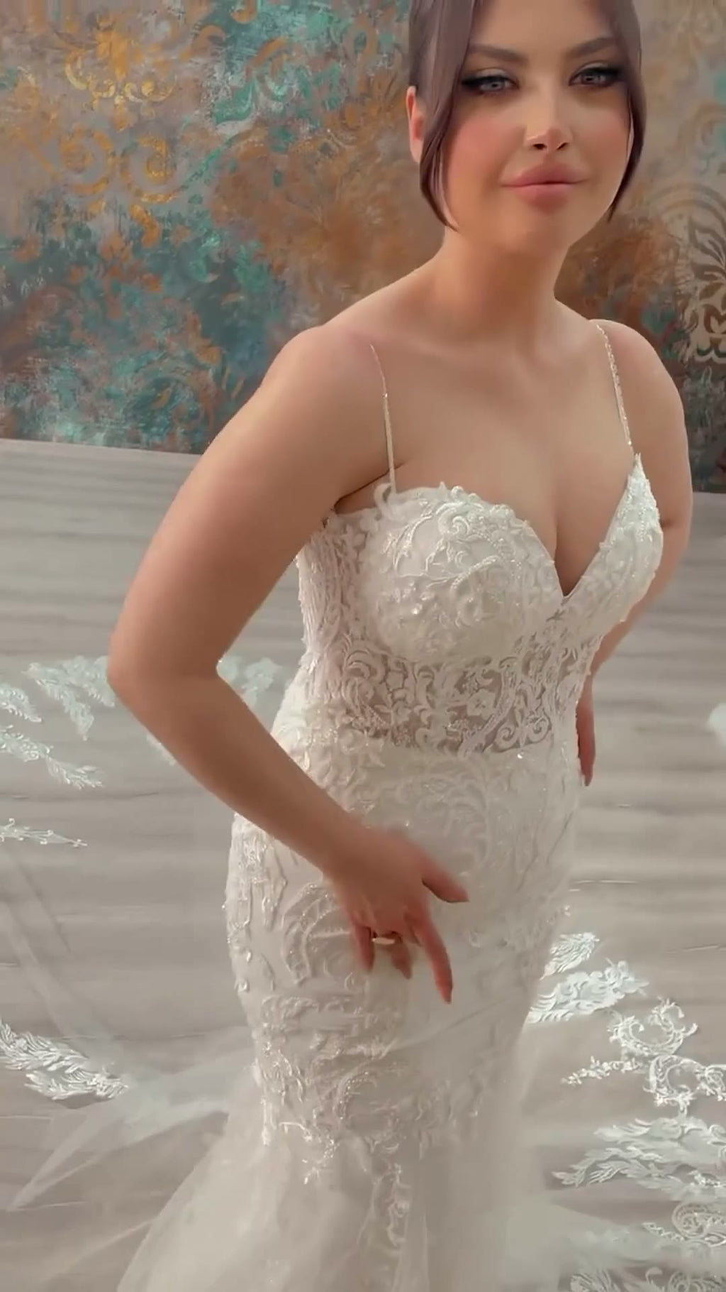 NIL 337 Ivory Mermaid Lace Applique Tulle Wedding Dress - Image 4