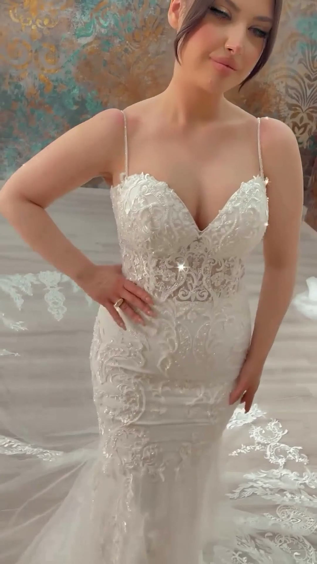 NIL 337 Ivory Mermaid Lace Applique Tulle Wedding Dress - Image 5