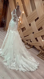 NIL 338 Ivory Mermaid French Lace Tulle Wedding Dress - Image 1