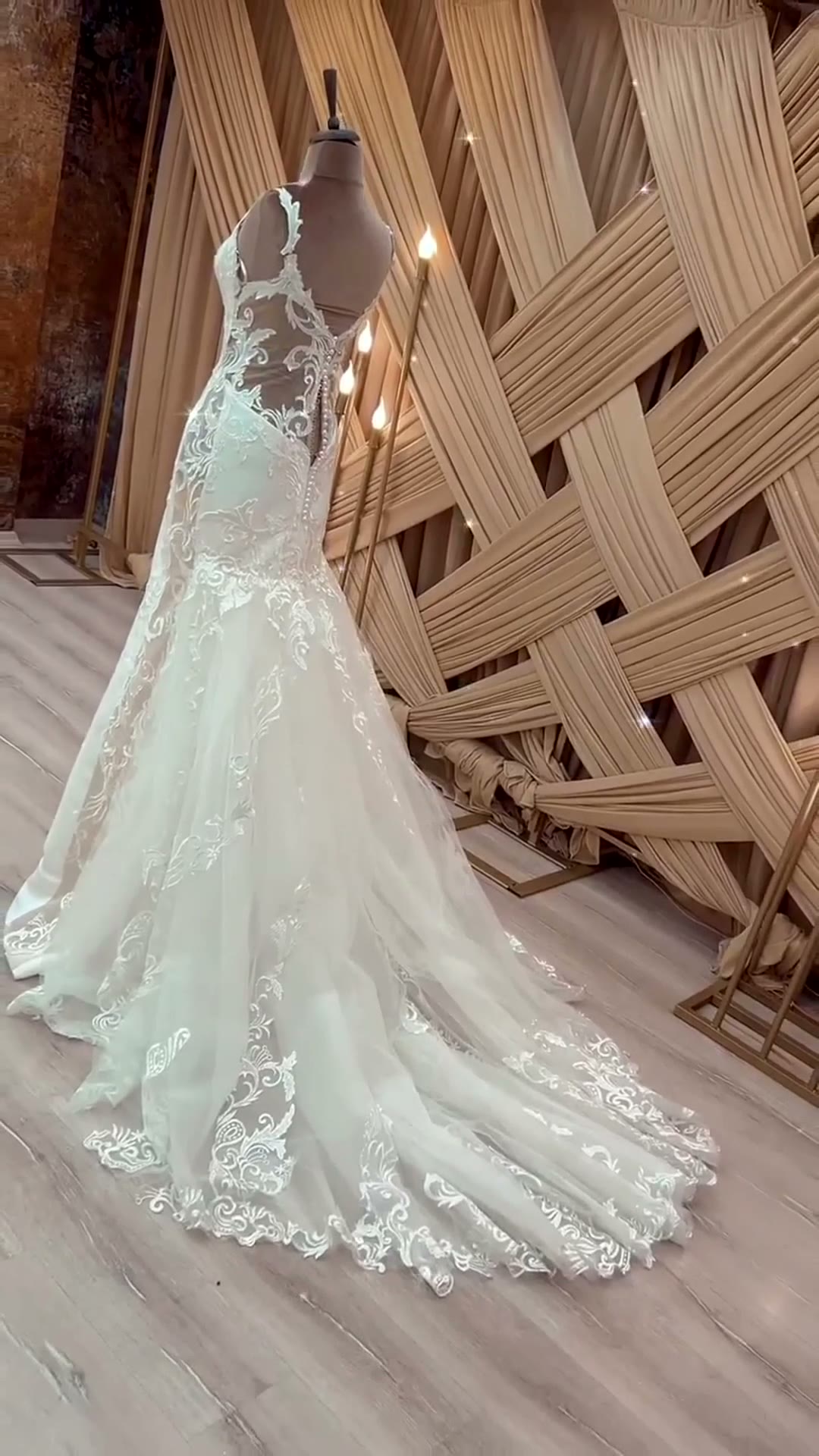 NIL 338 Ivory Mermaid French Lace Tulle Wedding Dress - Image 2